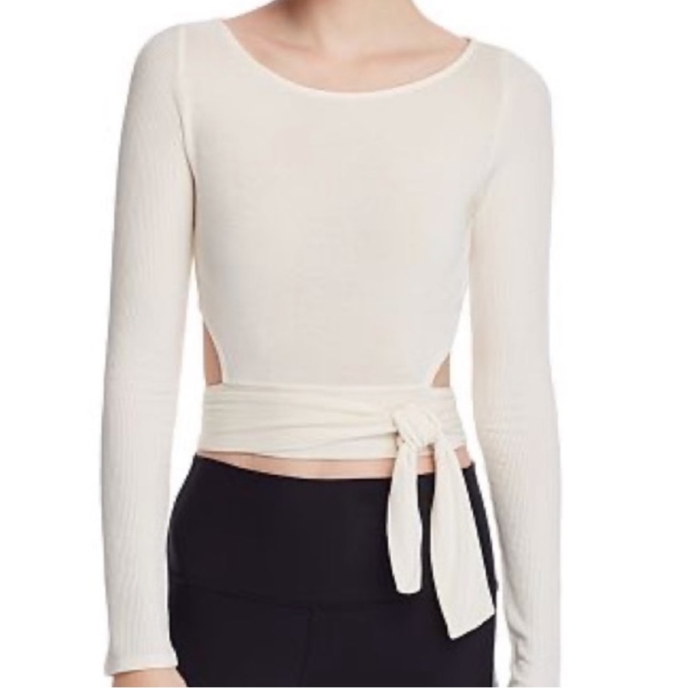 ALO yoga barre long sleeve on point crop wrap top L NWT